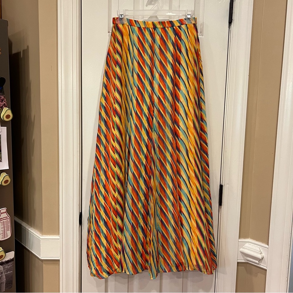 NEW Saloni Silk Maxi Jacqui Skirt Multicolor Rainbow Yellow Women’s 4